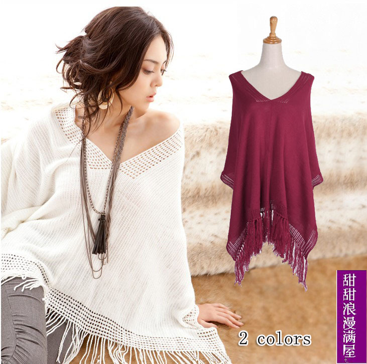 2012 autumn women's 23146 fashion all-match tassel cloak sweater