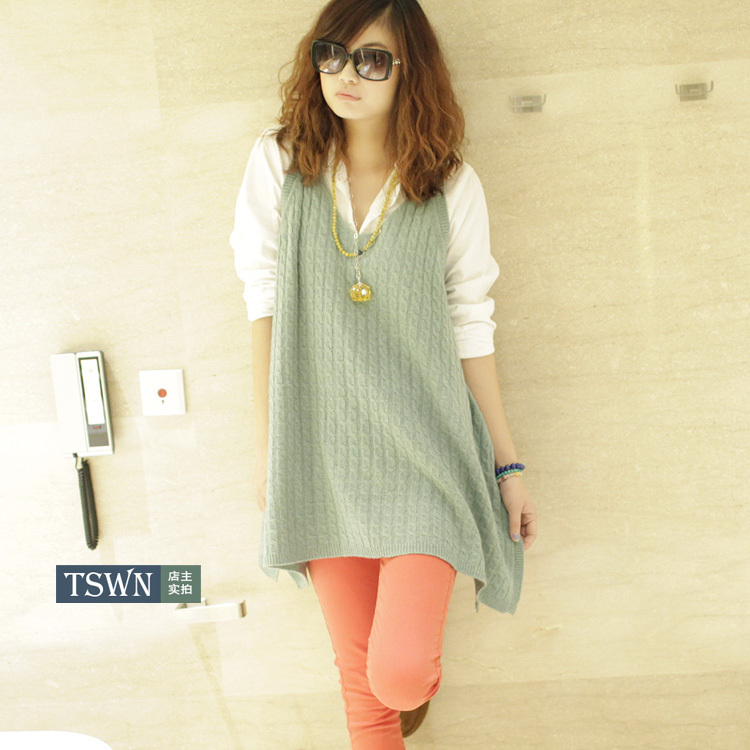 2012 autumn women's a small twist sweep placketing pullover solid color woven vest