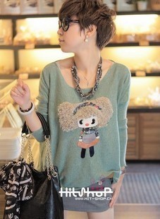 2012 autumn women's all-match casual hair doll head sweater cartoon plus size sweater