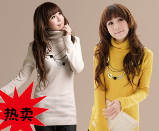 2012 autumn women's all-match slim long-sleeve turtleneck sweater medium-long sweater basic shirt