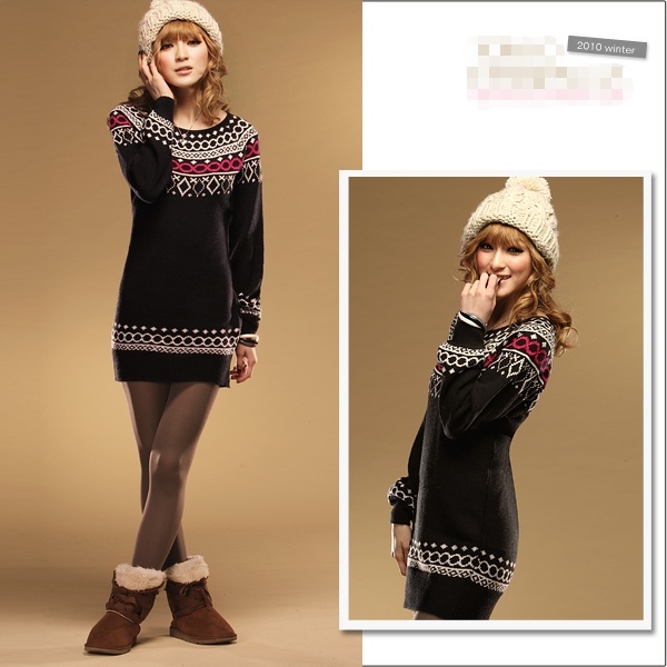 2012 autumn women's autumn and winter crochet vintage o-neck medium-long sweater