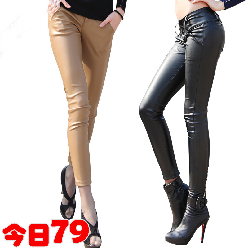 2012 autumn women's autumn and winter leather pants female mid waist legging Women leather pants legging