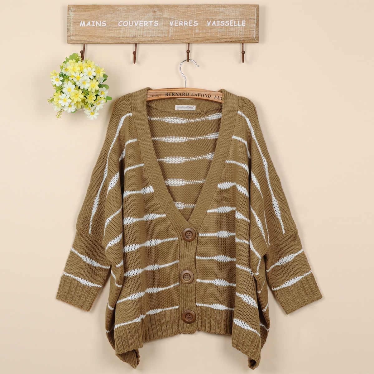 2012 autumn women's batwing sleeve loose stripe sweater cardigan 8618