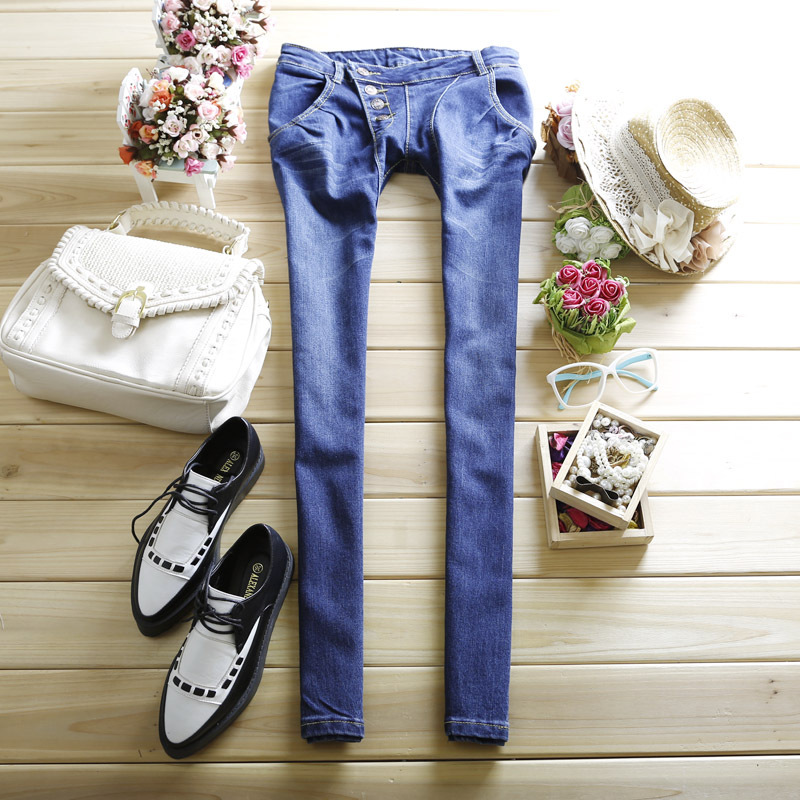 2012 autumn women's buttons small jeans female trousers water wash skinny pants