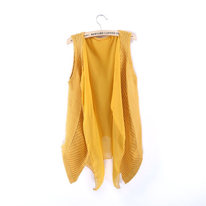 2012 autumn women's casual chiffon lining knitted vest faux two piece vest outerwear sweater