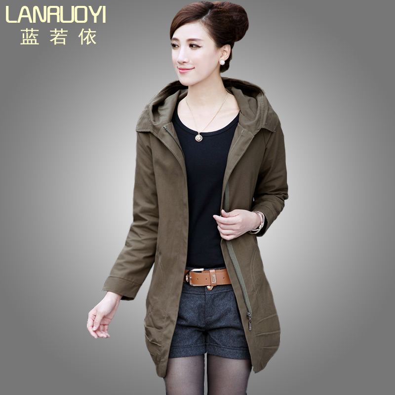 2012 autumn women's casual hooded slim solid color trench outerwear outergarment female