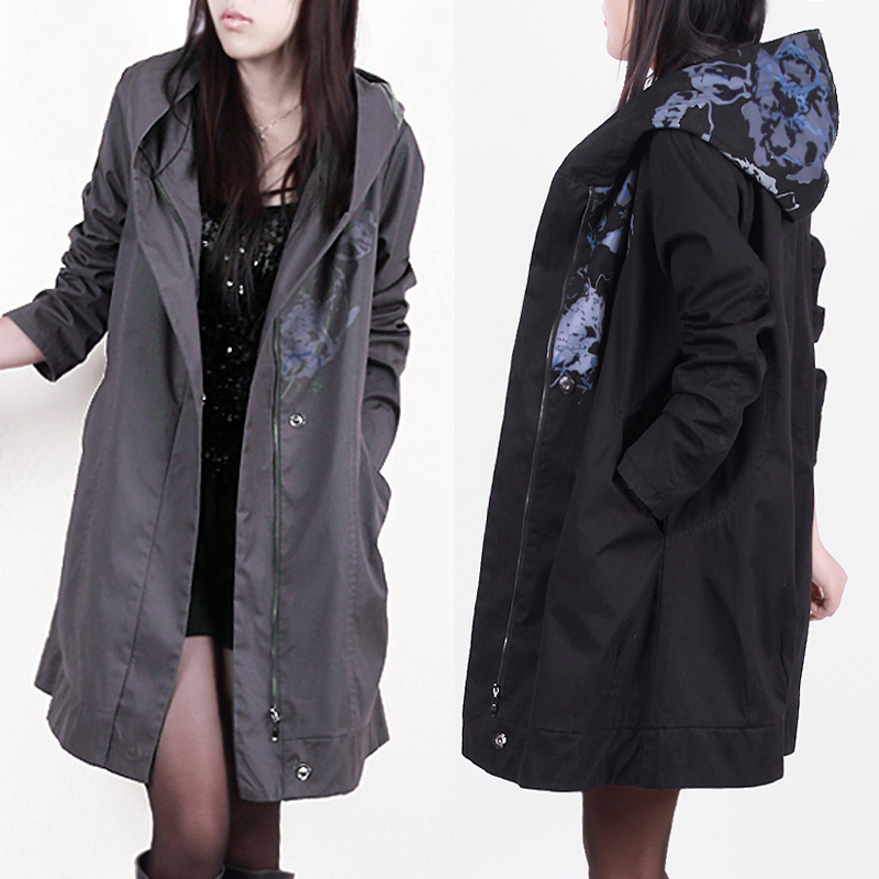 2012 autumn women's casual loose women's trench plus size long design outerwear print trench