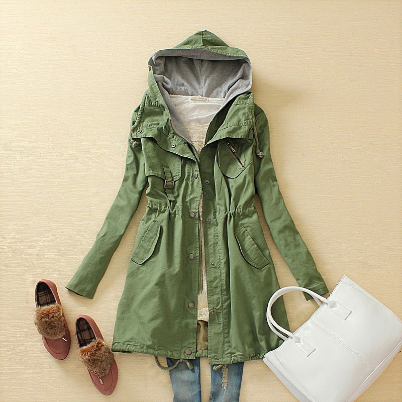 2012 autumn women's casual loose zipper all-match slim waist hooded long-sleeve trench outerwear u1