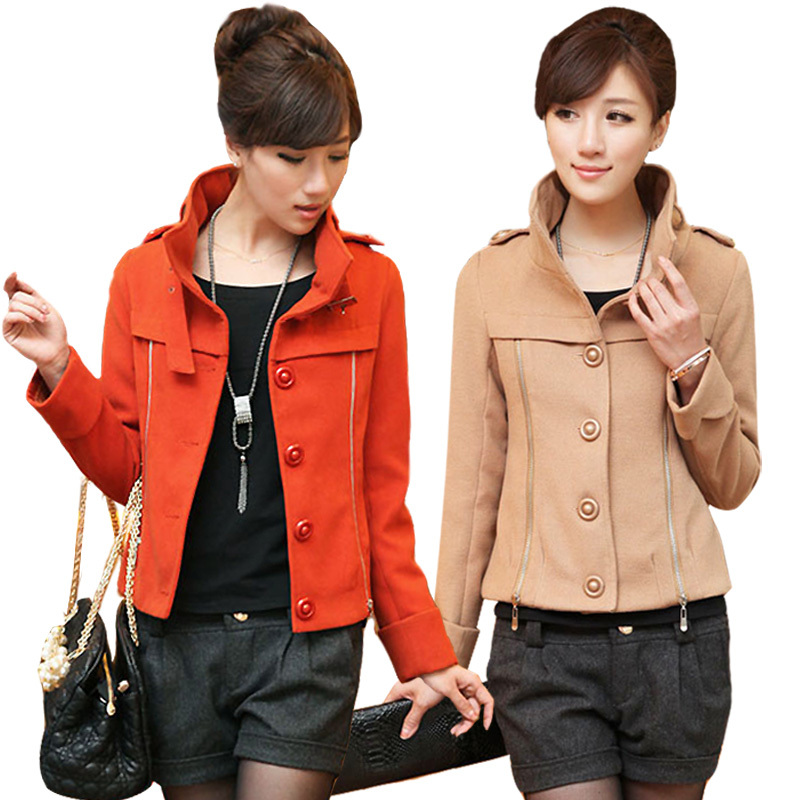 2012 autumn women's casual stand collar slim woolen outerwear short jacket female