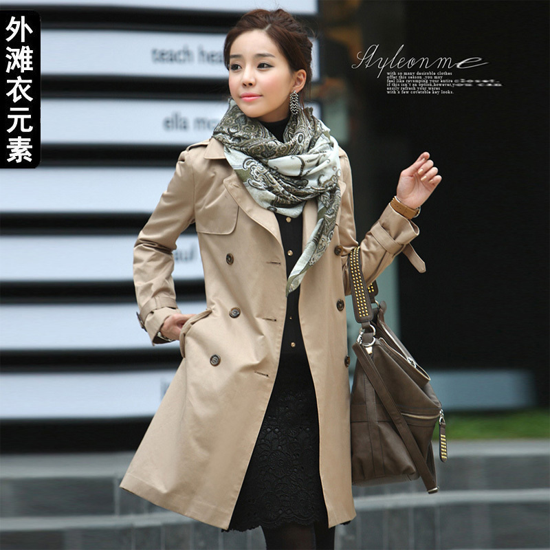 2012 Autumn Women's Clothing Fashion Double Breasted Long Coat  New Style Outerwear Jacket Free Shipping