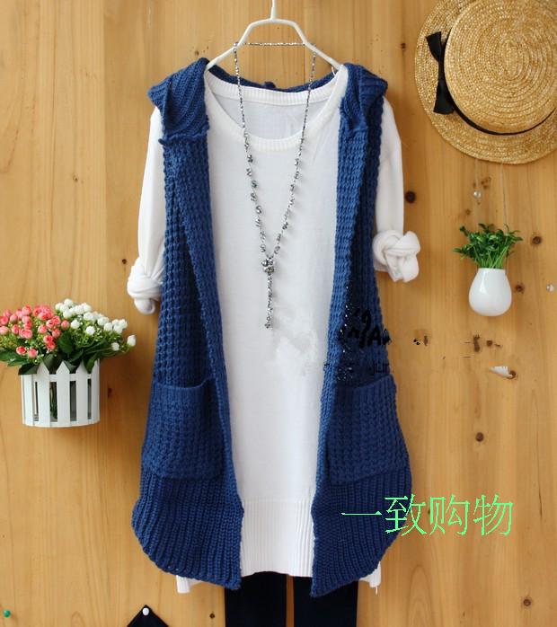 2012 autumn women's cutout sweater hooded vest vest waistcoat medium-long vest