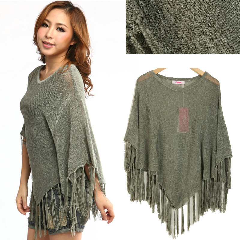 2012 autumn women's cutout sweater pullover shirt thin loose batwing shirt