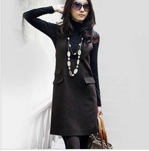 2012 autumn women's deep v neck popular pocket slim sleeveless tank dress woolen one-piece dress Y110