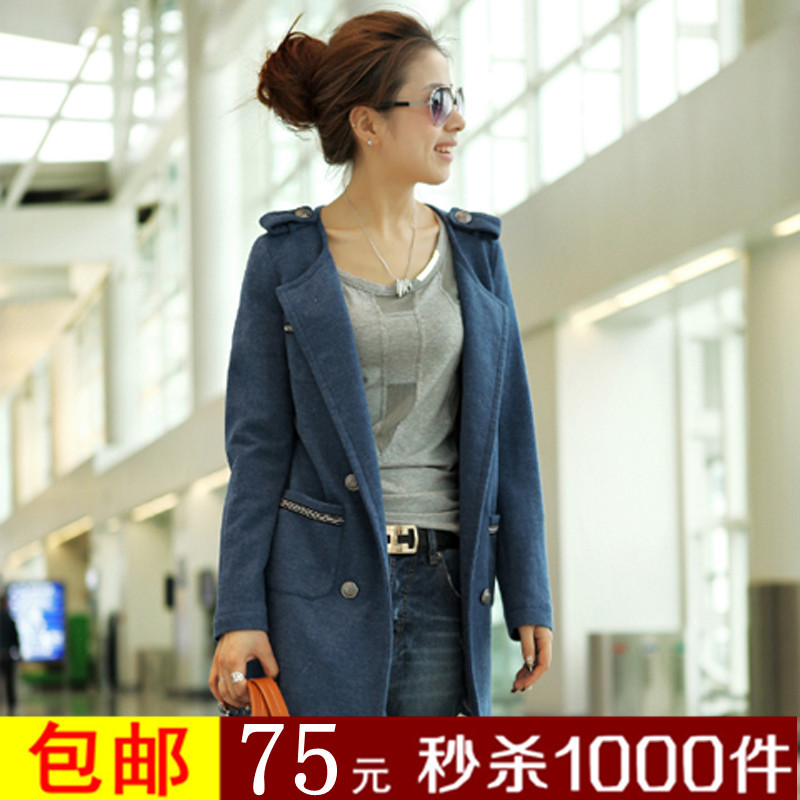 2012 autumn women's double breasted o-neck epaulette women's medium-long trench outerwear