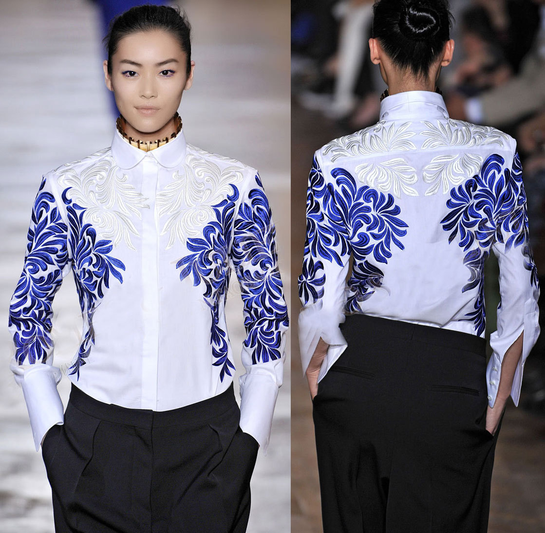 2012 autumn women's fashion delicate elegant vintage stand collar print long-sleeve shirt