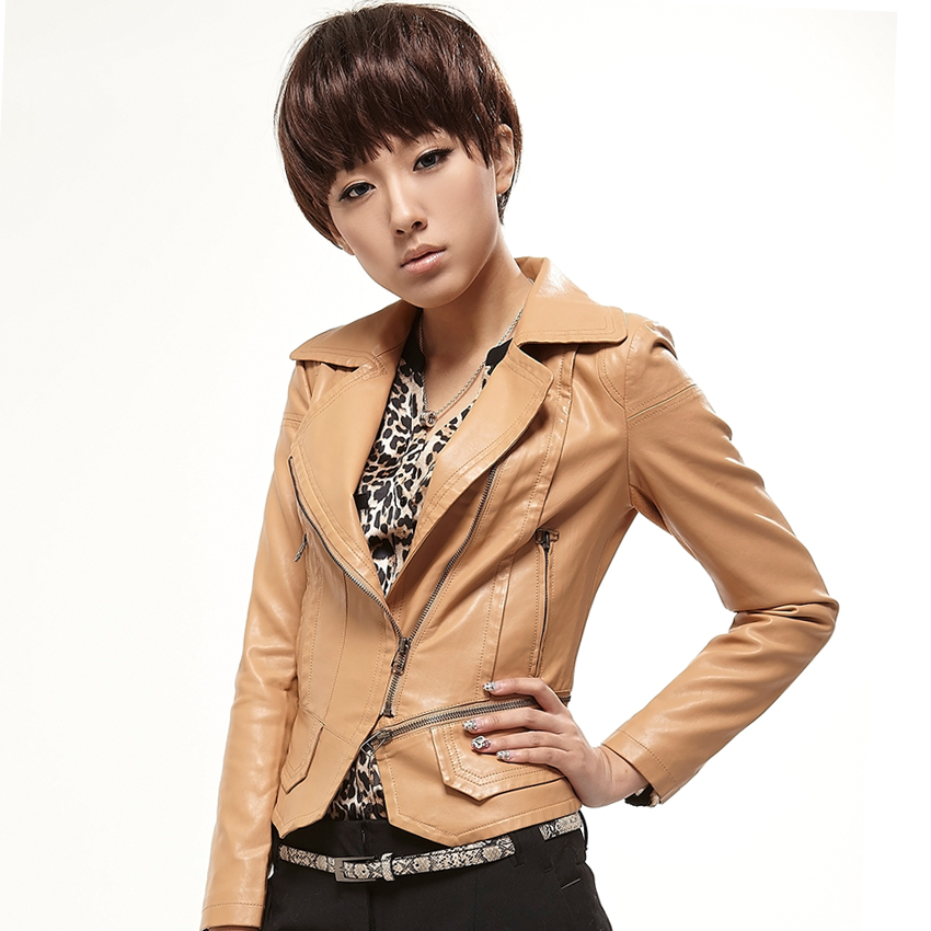 2012 autumn women's fashion slim three-color small leather clothing women's short design PU outerwear free shipping dropshipping