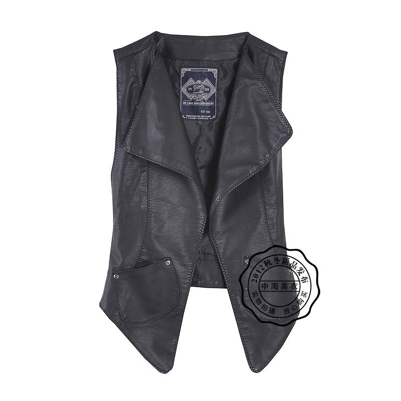 2012 autumn women's fashion street style fashion super all-match fashion water wash PU leather vest ,Free shipping