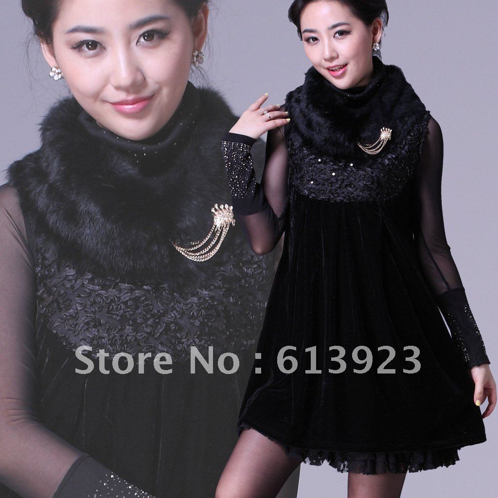 2012 autumn women's faux  rabbit fur velvet plus size fashion noble autumn vest one-piece dress autumn and winter