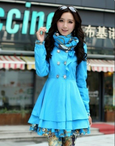 2012 autumn women's gentlewomen ruffle trench fashion elegant slim ol outerwear muffler scarf f020
