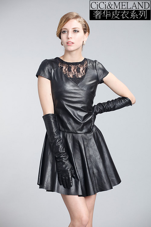 2012 autumn women's genuine leather one-piece dress medium-long slim sheepskin tank dress leather skirt