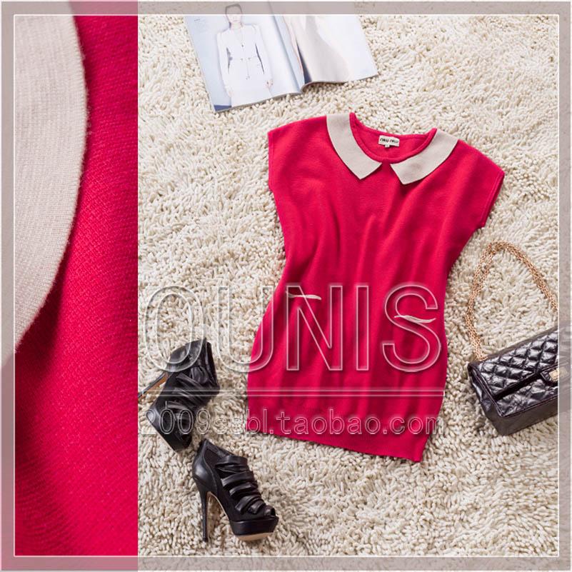 2012 autumn women's knitted sweater red outerwear pullover batwing sleeve sleeveless solid color