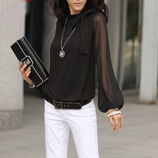 2012 autumn women's lantern sleeve mm loose chiffon long-sleeve T-shirt