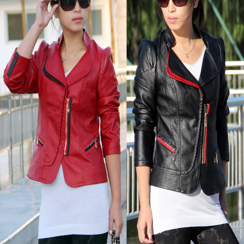 2012 autumn women's leather clothing mm slim leather clothing leather jacket short design outerwear