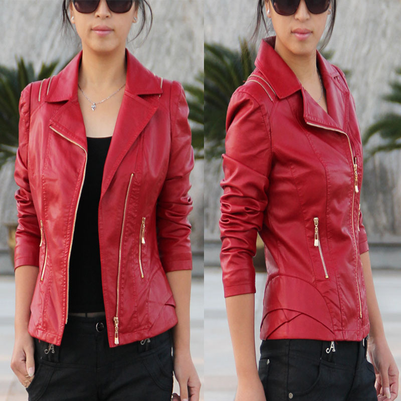 2012 autumn women's leather clothing slim short design zipper plus size PU outerwear jacket mm