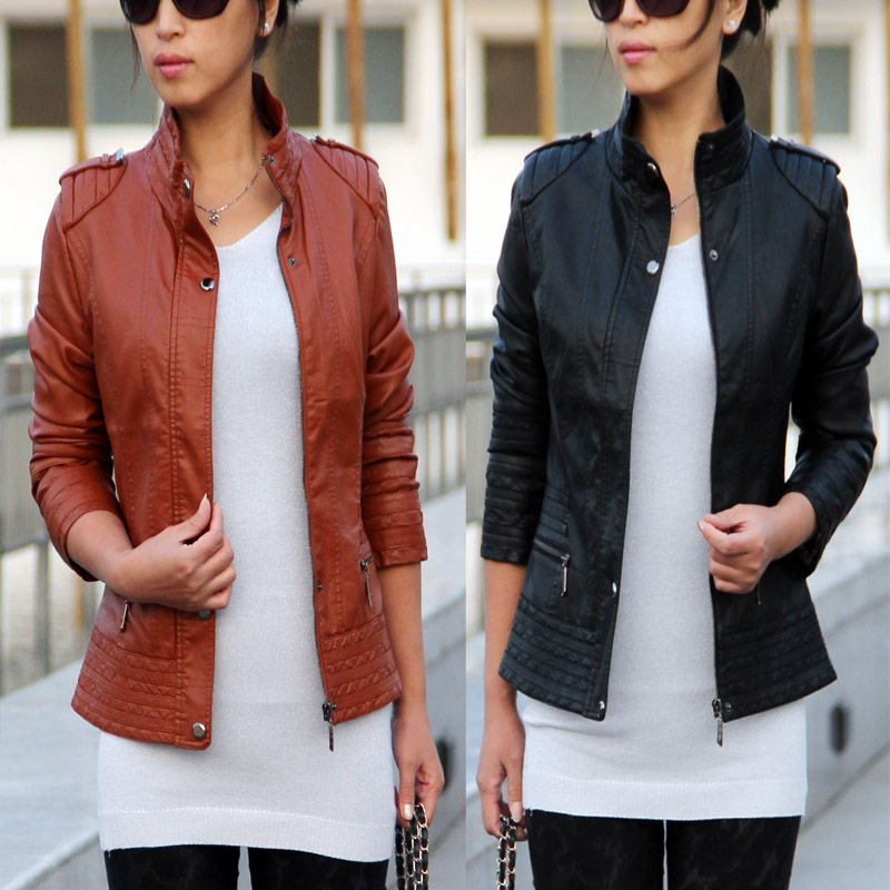 2012 autumn women's leather clothing slim stand collar PU leather jacket short design leather clothing outerwear mm new arrival