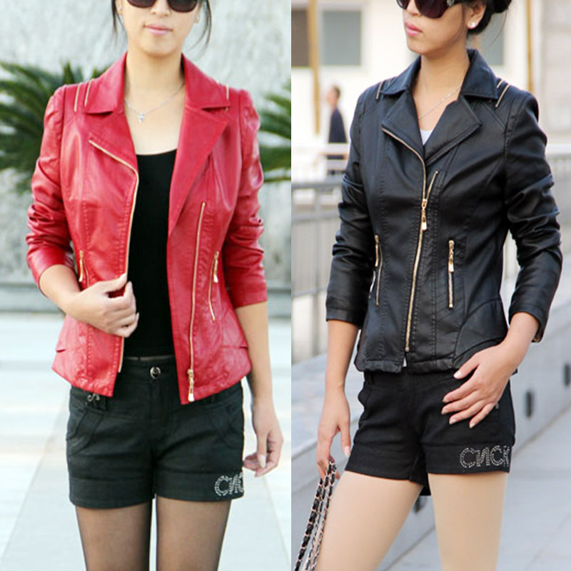 2012 autumn women's leather clothing slim waist mm plus size PU leather jacket outerwear xxxxl