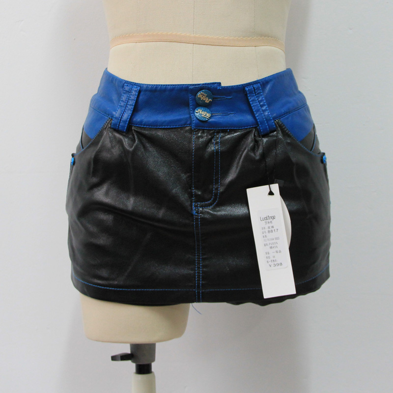 2012 autumn women's leather short skirt shorts colorant match 8817