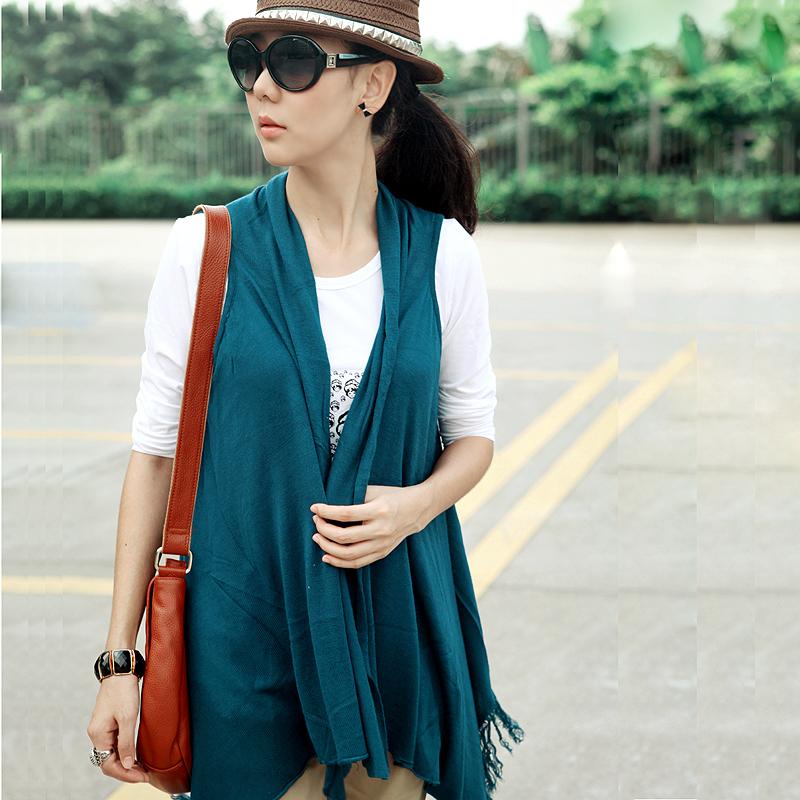 2012 autumn women's long design cardigan tassel vest knitted vest female fashion can do scarf