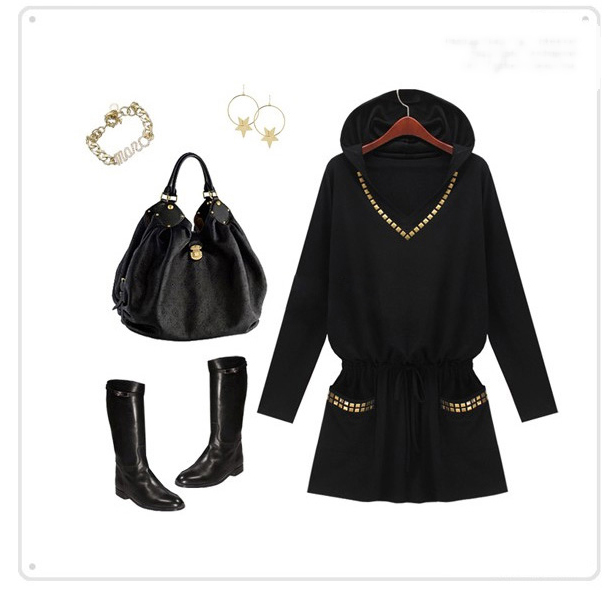 2012 Autumn Women's Loose Blouses Hooded Slim Waist  Dress shirt Plus Size S-XXXXL, free shipping