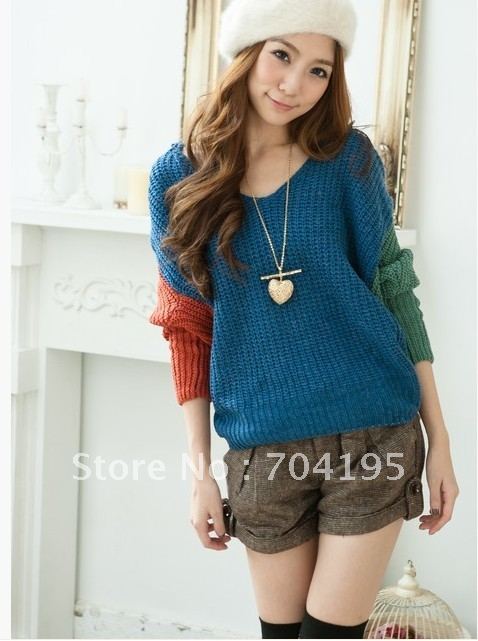 2012 autumn women's loose sweater outerwear with a hood thick color block decoration sweater 5311