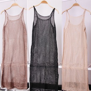 2012 autumn women's medium-long loose cutout fishing net shirt vest full dress fashion hole sweater
