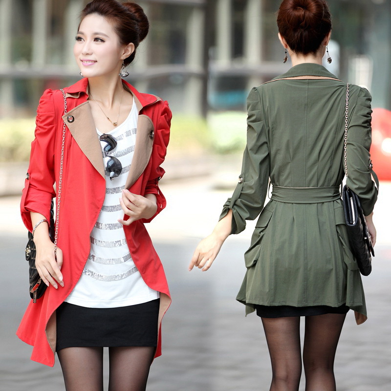 2012 autumn women's medium-long plus size twinset trench