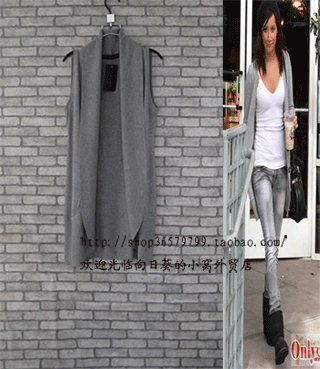 2012 autumn women's medium-long sleeveless outerwear sweater female cardigan Light cape gray