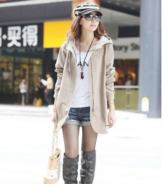 2012 Autumn Women's New Arrival Fashionable Casual Hooded Medium-long Slim Trench Female Outerwear