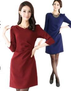 2012 autumn women's ol o-neck slim hip three quarter sleeve one-piece dress Free shipping