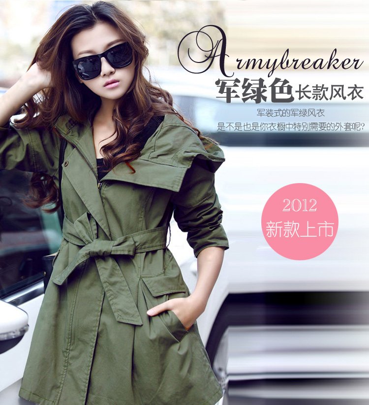 2012 autumn women's plus size long-sleeve medium-long casual clothing outerwear spring and autumn Army Green