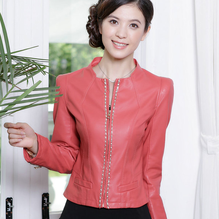 2012 autumn women's short design slim water washed leather clothing female PU jacket o-neck outerwear top