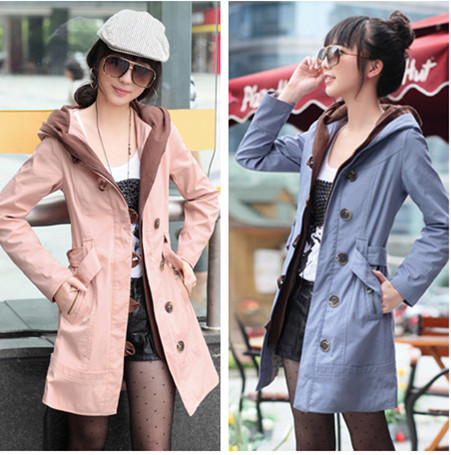 2012 autumn women's single breasted hooded medium-long slim casual clothing outerwear female