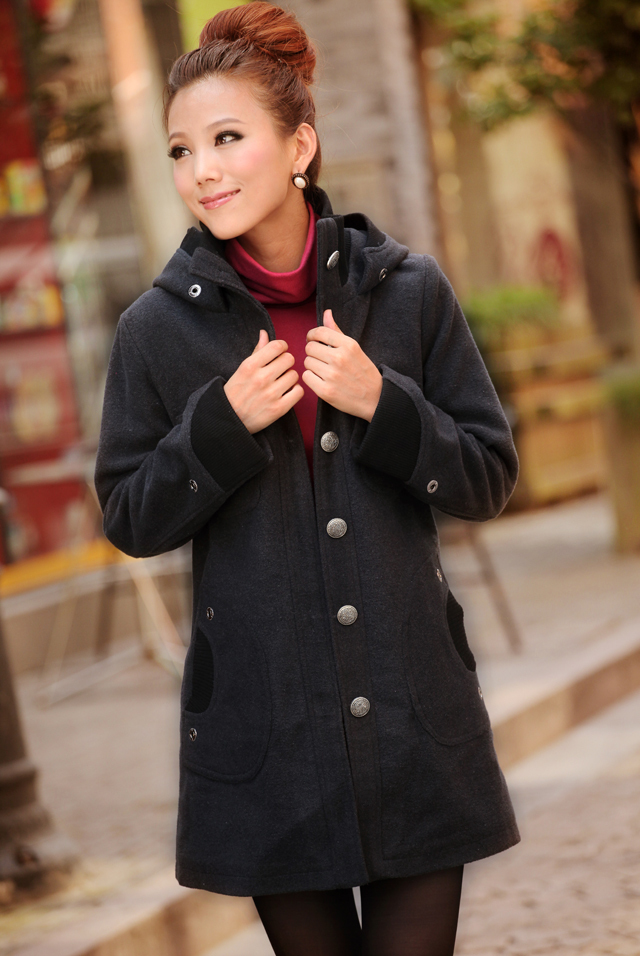 2012 autumn women's single breasted with a hood for recreational woolen outerwear wool coat trench