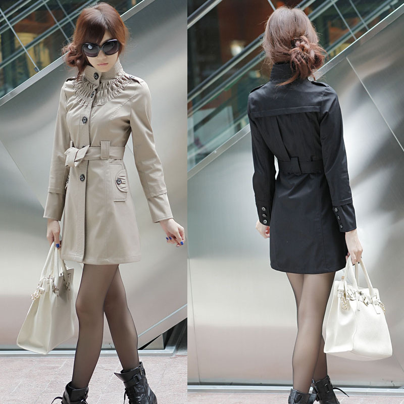 2012 autumn women's slim elegant ol single breasted long-sleeve women's stand collar trench outerwear Free Shipping