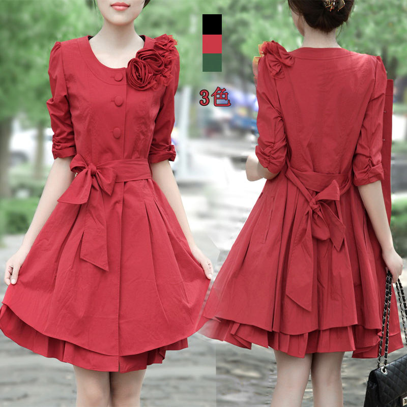 2012 autumn women's slim elegant single breasted plus size o-neck slim waist outerwear trench overcoat
