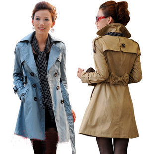 2012 autumn women's slim plus size long-sleeve solid color double breasted long design spring and autumn outerwear female trench