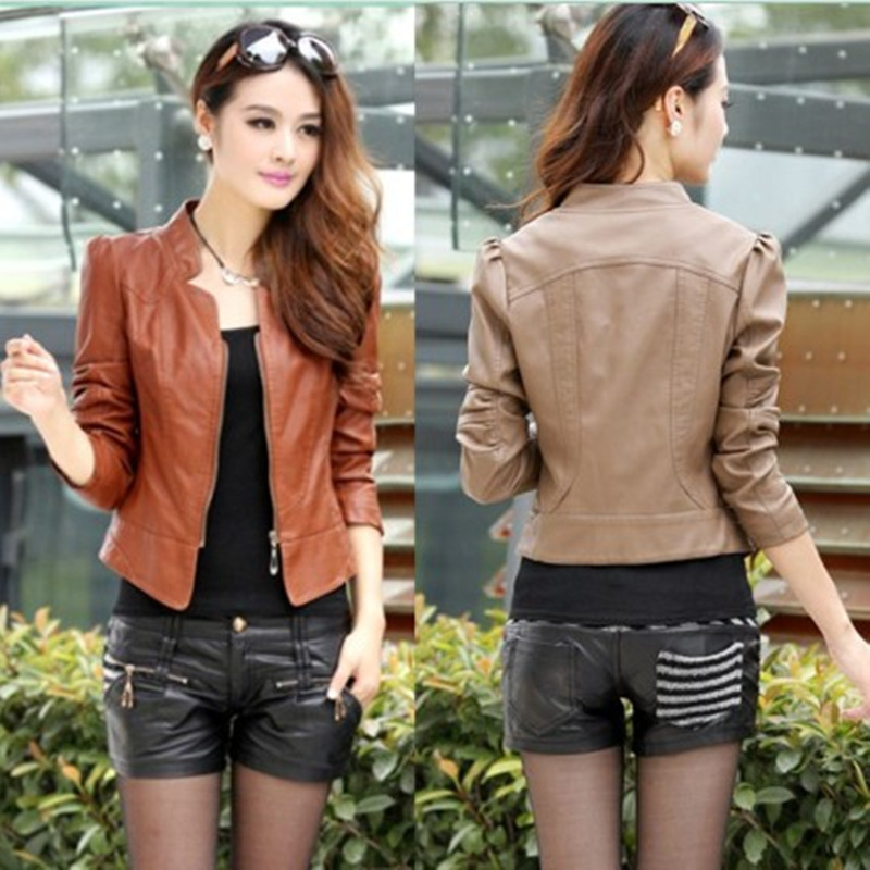 2012 autumn women's slim short design leather clothing motorcycle water wash PU leather jacket outerwear plus size pew