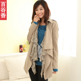 2012 autumn women's slim sweet double layer lace Women trench outerwear