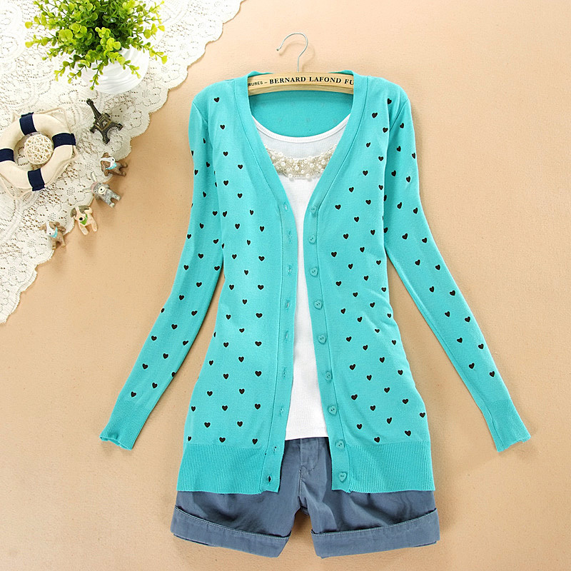 2012 autumn women's small heart long-sleeve cardigan sweet all-match sweater outerwear