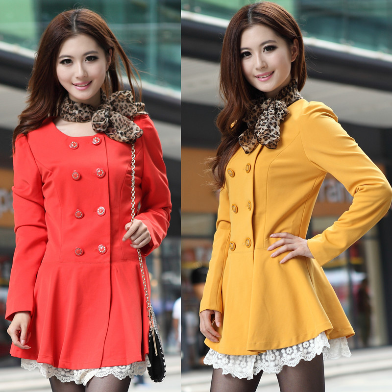 2012 autumn women's spring and autumn fashion trench outerwear female double breasted slim trench women's